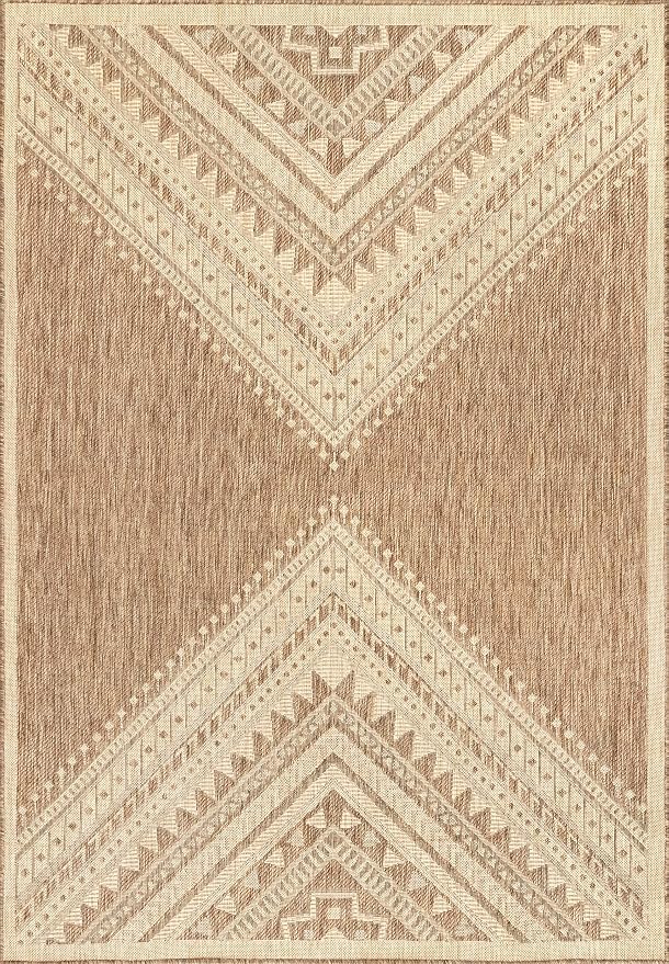 Nuloom Outdoor Performance Collection Landry Brown/Ivory, 2' x 3', Soft and Cozy, High Traffic, Stain Resistant, Easy Clean, Durable Area Rug for Indoor/Outdoor Patio, Deck, Porch, Garden, Courtyard