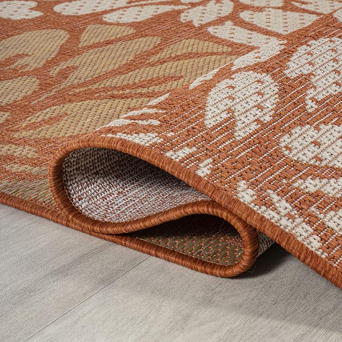 JONATHAN Y Floral Textured Weave Indoor Outdoor Area Rug 3X5 Orange/Cream, Zinnia Modern for Backyard, Patio, Porch, Easy-Cleaning, High Traffic, Pet-Friendly, Non-Shedding (SMB110E-3)