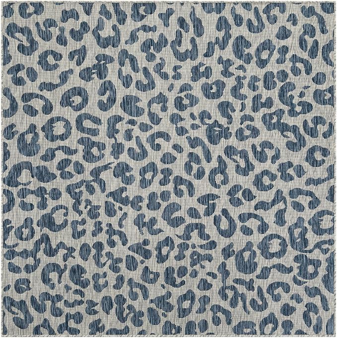 Unique Loom Outdoor Safari Collection Area Rug - Leopard (6' 1" Square Blue/Gray)