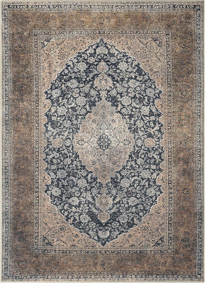 Keen Home Design Vintage Washable Area Rug, Non-Slip Low Pile, 4x6 | Machine Washable Cotton Chenille, 0.25In Low Pile, Rubber Non-Slip Back; Kitchen, Entryway, Bedroom, Dining Room