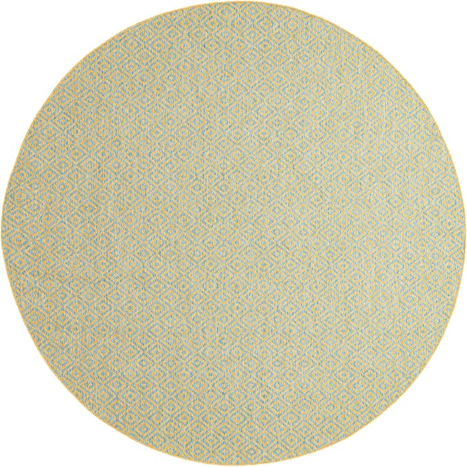 Unique Loom Jill Zarin Jill Zarin Outdoor Collection Area Rug - Costa Rica (10' 8" Round, Yellow and Aqua/Light Blue)