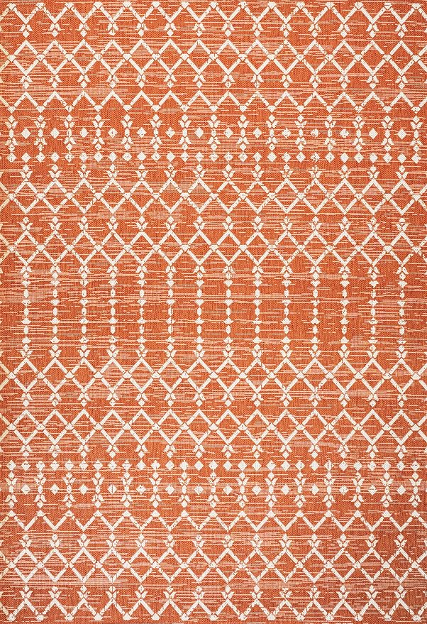 JONATHAN Y Moroccan Geometric Indoor Outdoor Area Rug 3X5 Orange/Cream, Ourika Textured Weave for Backyard, Patio, Porch, Easy-Cleaning, High Traffic, Pet-Friendly, Non-Shedding (SMB108P-3)