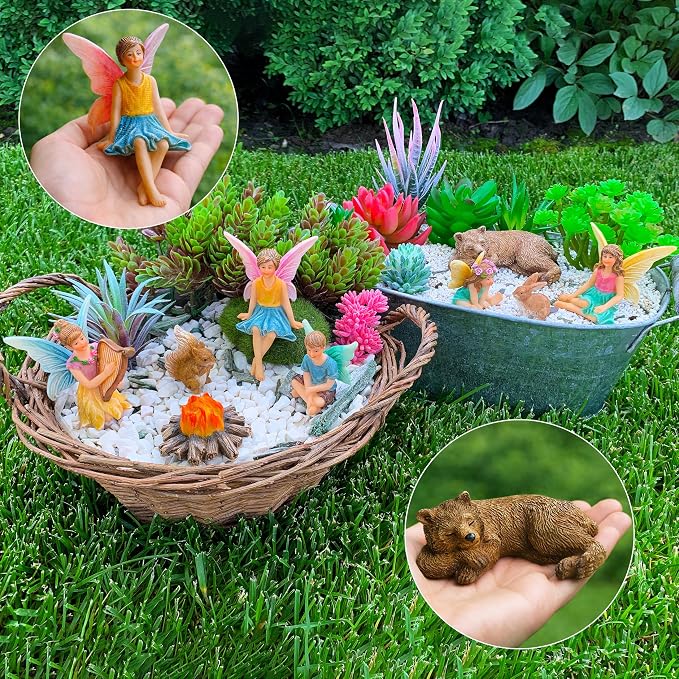 Mood Lab Fairy Garden Figurines - Camping Set (9 pcs) - Miniature Decorative Statues & Accessories - Outdoor & Indoor Garden Decor