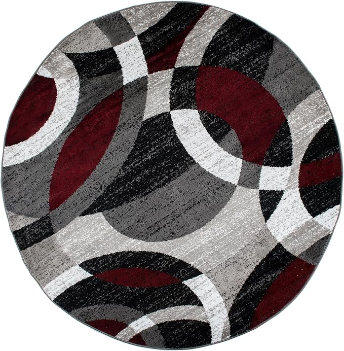 Rugshop Abstract Circles Contemporary High Traffic Round Rug Red 6'6" | Round, Living Room, Bedroom, Dining Room, Home Office, Kitchen, Entryway, Hallway, Nursery, Kids Room, Guest Room