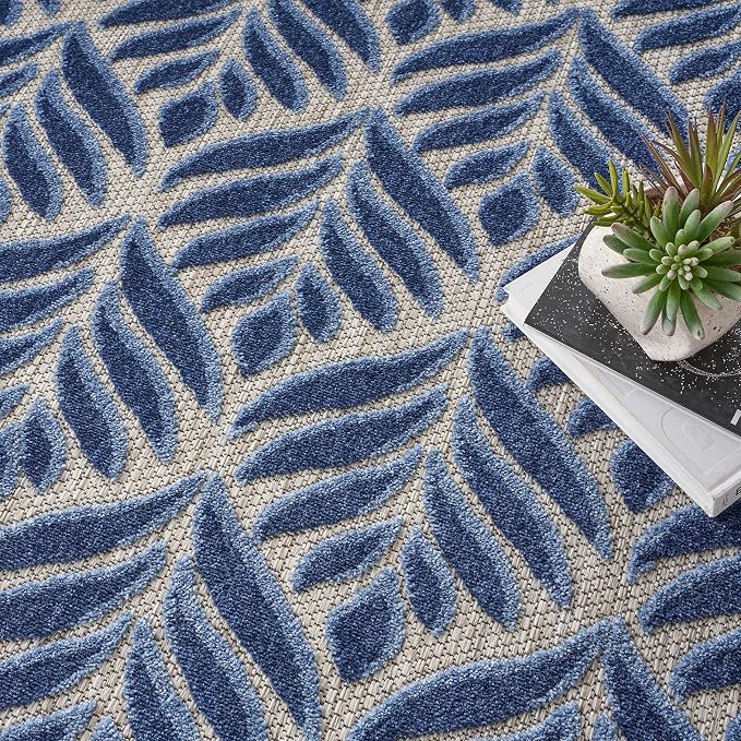 Nourison Home Aloha Blue 7'10" x Round Area Rug - Easy Clean, Non Shedding, Bed Room, Living Room, Dining Room, Kitchen (8' x Round)