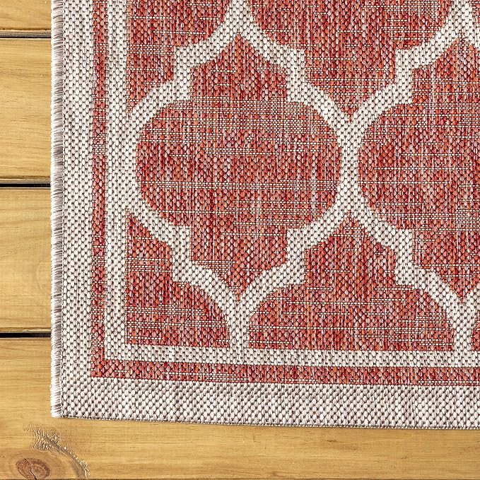 JONATHAN Y Moroccan Trellis Indoor Outdoor Round Area Rug 5 Ft Red/Beige, Trebol Textured Weave for Backyard, Patio, Porch, Easy-Cleaning, High Traffic, Pet-Friendly, Non-Shedding (SMB109C-5R)