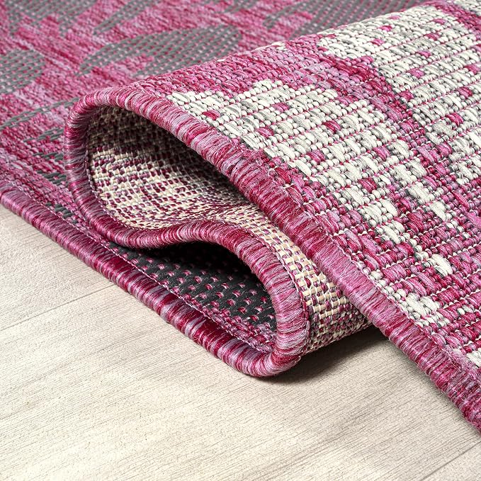 JONATHAN Y Floral Textured Weave Indoor Outdoor Area Rug 5X8 Fuchsia/Light Gray, Zinnia Modern for Backyard, Patio, Porch, Easy-Cleaning, High Traffic, Pet-Friendly, Non-Shedding (SMB110F-5)