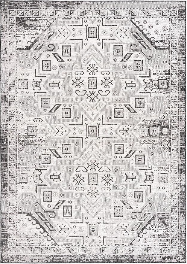 Unique Loom Outdoor Aztec Collection Area Rug - Coba (7' 10" x 11' Rectangle, Charcoal Gray/ Ivory)