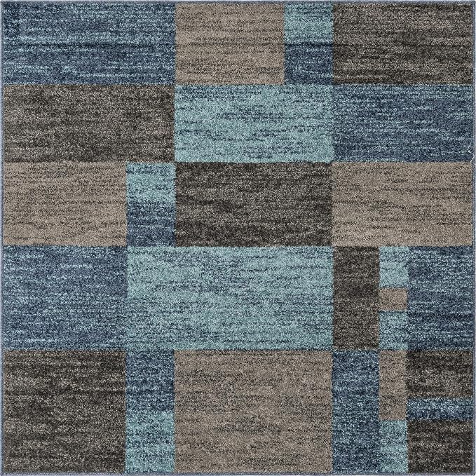 Unique Loom Autumn Collection Area Rug - Providence (5' 3" Square, Blue Gray/ Light Brown)