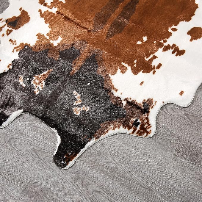 townssilk Cow Print Rug 4.1x4.5 Feet Faux Cow Hide Rug Animal Printed Area Rug Carpet for Home