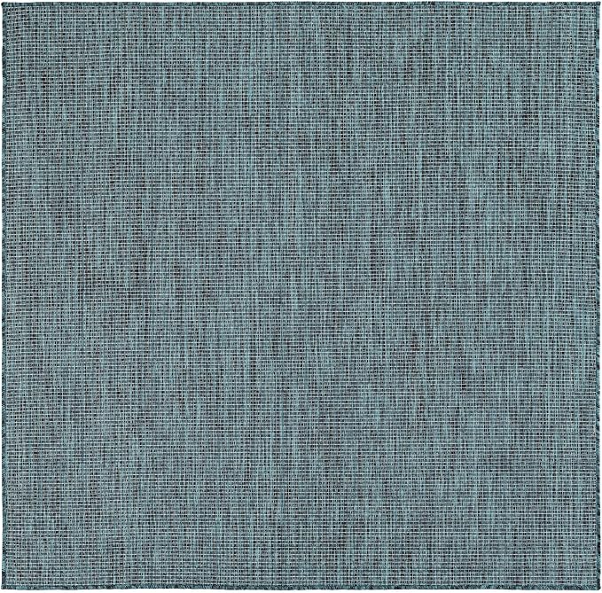 Unique Loom Outdoor Solid Collection Area Rug (5' 3" Square Teal/Navy Blue)