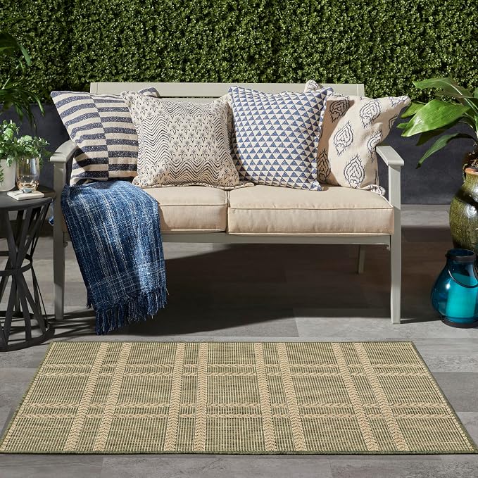 Nourison Home Horizon Indoor/Outdoor Green 3' x 5' Area Rug - Easy Clean, Non Shedding, Bed Room, Living Room, Dining Room, Kitchen (3' x 5')
