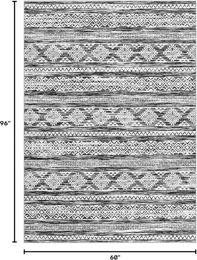 Tortania Area Rug Living Room Rugs - 5x8 Washable Large Soft Neutral Boho Moroccan Bohemian Farmhouse Rug Indoor Floor Carpet for Bedroom Under Dining Table Home Office Decor - Black White