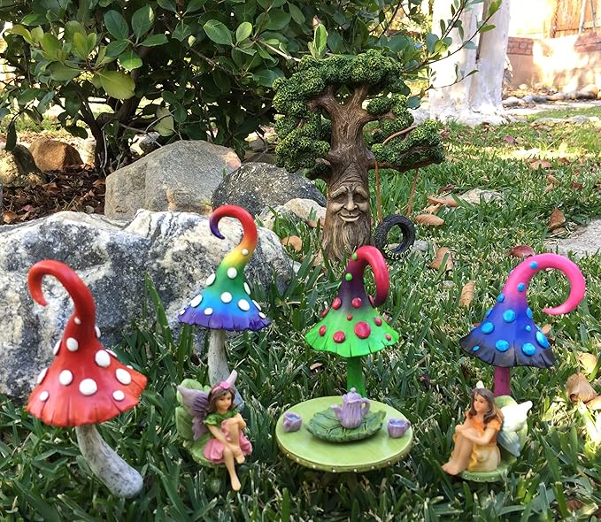 GlitZGlam Fairy and Garden Gnome Tree - Enchanted Grandpa Miniature Tree with Removable Glow in The Dark Welcome Sign for Fairies and Lawn Gnomes