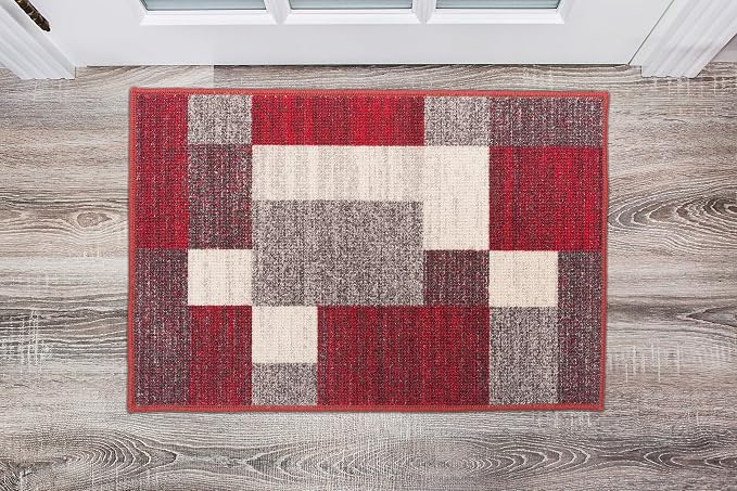Rugshop Modern Boxes Non-Slip Living Room Bedroom Area Rug Red 20" x 30" | Rectangular, Size 20" x 30", Dining Room, Home Office, Kitchen, Entryway, Hallway, Nursery, Kids Room, Guest Room