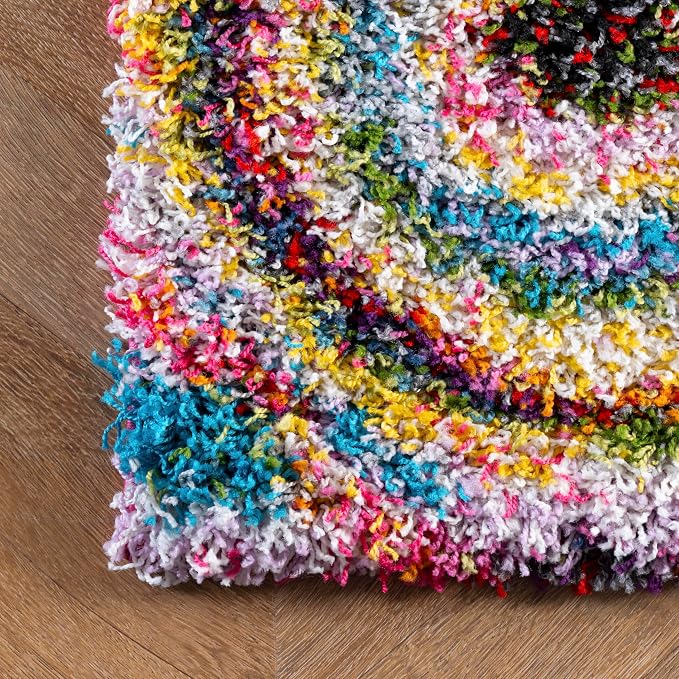 nuLOOM Kindra Multicolor Abstract Power Loomed Area Rug, 7' x 9' | Nuloom Kindra Abstract 7' x 9' Shag Area Rug for Living Room Bedroom Dining Room Nursery, Multicolor