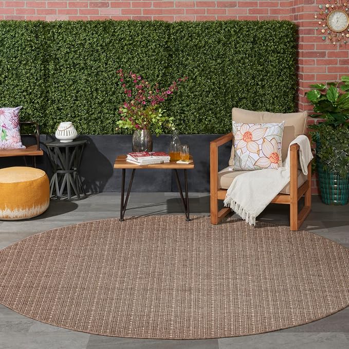 Nourison Home Tulum Brown 8' x Round Area Rug - Easy Clean, Non Shedding, Bed Room, Living Room, Dining Room, Kitchen (8' x Round)
