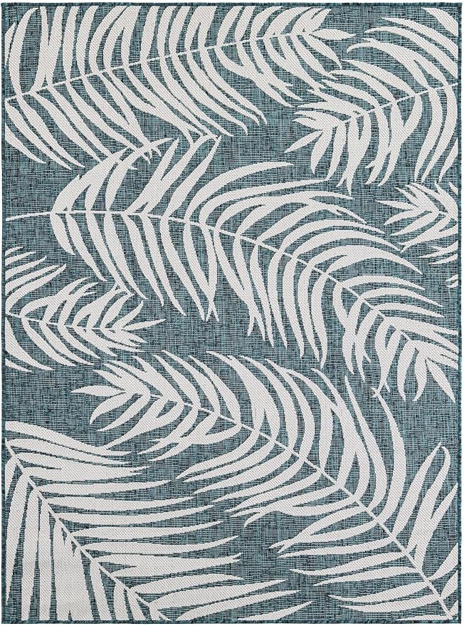 Unique Loom Outdoor Botanical Collection Area Rug - Palm (5' 1" x 7' 1" Rectangle Teal/Ivory)