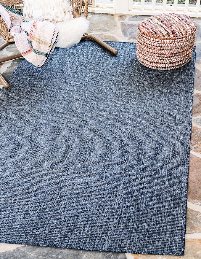 Unique Loom Collection Casual Transitional Solid Heathered Indoor/Outdoor Flatweave Area Rug (5' 3" x 8' Rectangle, Blue/Navy Blue)
