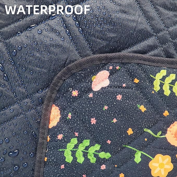 Outdoor Picnic Blanket Blue Floral 60"x80" Sandproof Beach Blanket Waterproof Picnic Blankets Foldable for Caming, Beach, Outdoor Activities.