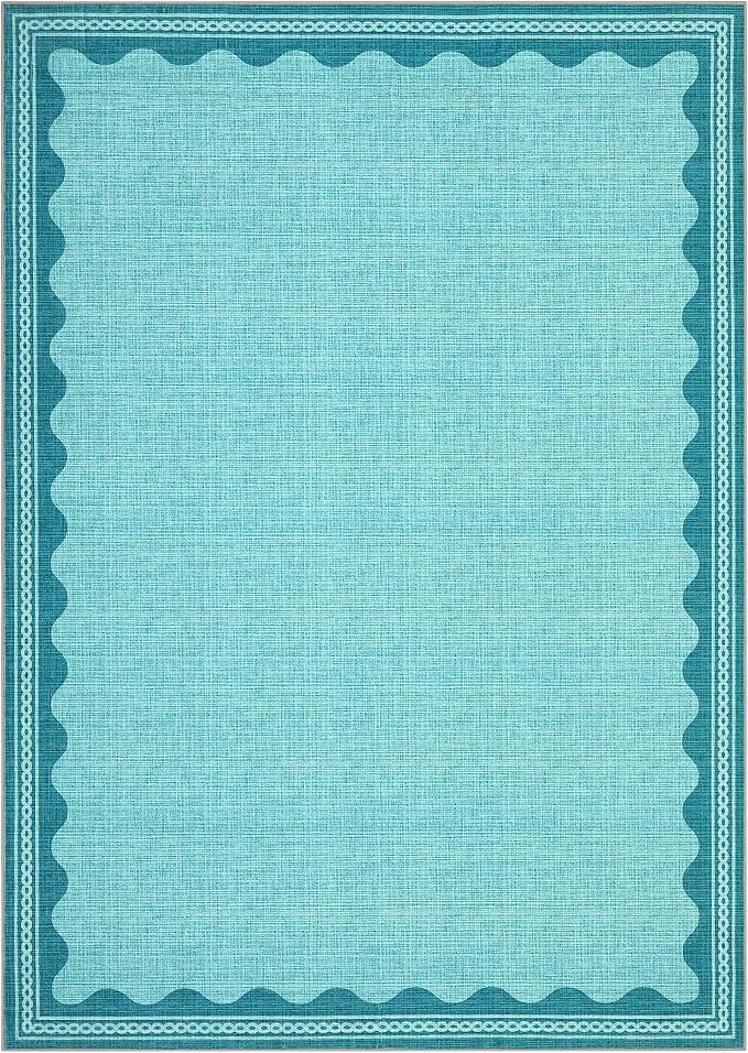 GarveeHome Scalloped Teal Washable Rugs 6x9 Rug for Living Room Solid Modern Minimalism Soft Low-Pile Carpet for Bedroom Dining Nursery Non Slip TPE Backing