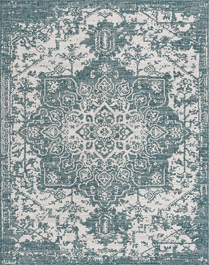 Unique Loom Jill Zarin Outdoor Collection Area Rug - Dubai (7' 10" x 10' Rectangle, Teal/ Ivory)