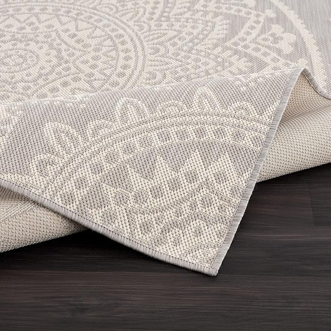 CAMILSON Outdoor Rug 5x7 Modern Area Rugs for Indoor and Outdoor Patios and Porches - Waterproof, Washable, Non-Shedding, Easy-to-Clean Outside Carpet (5 x 7, Medallion - Grey/White)