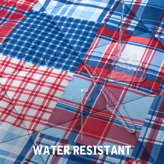 Weatherproof Vintage Waterproof Outdoor Blanket- Blue and Red Roll Up Throw Blanket with Handle, Velcro Closure - Camping Supplies, Travel Blanket for Beach, Picnic & Events, 60"x72" (Madras)