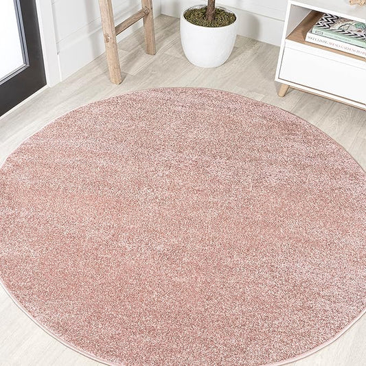 JONATHAN Y Haze Solid Low-Pile Pink 5' Round Indoor Area Rug, Coastal,Bohemian,Minimalist,Classic, Easy-Cleaning for Living Room,Bedroom,Kitchen,Pet Friendly,Non-Shedding (SEU100P-5R)
