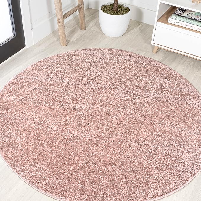 JONATHAN Y Haze Solid Low-Pile Pink 8' Round Indoor Area Rug, Coastal,Bohemian,Minimalist,Classic, Easy-Cleaning for Living Room,Bedroom,Kitchen,Pet Friendly,Non-Shedding (SEU100P-8R)