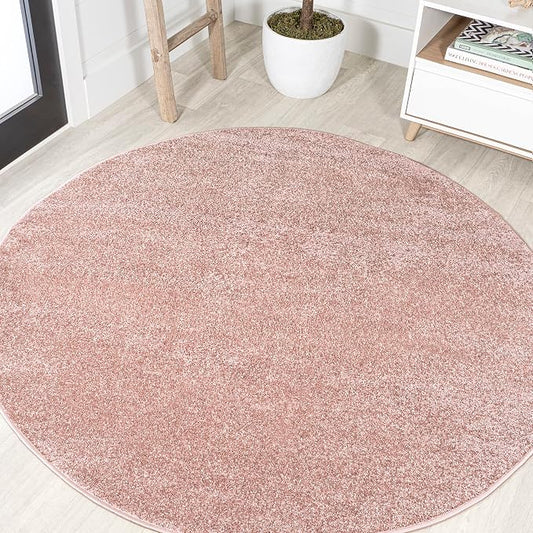 JONATHAN Y Haze Solid Low-Pile Pink 8' Round Indoor Area Rug, Coastal,Bohemian,Minimalist,Classic, Easy-Cleaning for Living Room,Bedroom,Kitchen,Pet Friendly,Non-Shedding (SEU100P-8R)