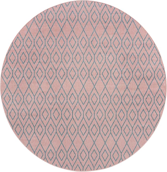 Jill Zarin Outdoor Collection Area Rug - Turks and Caicos (10' 8" Round Pink and Aqua/Light Blue)