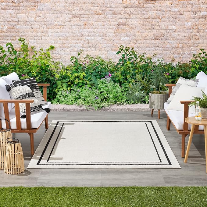 Nourison Home Nourison Essentials Ivory/Black 6' x 9' Area Rug - Easy Clean, Non Shedding, Bed Room, Living Room, Dining Room, Kitchen (6' x 9')