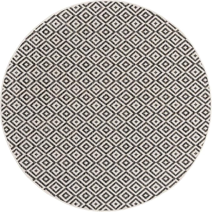 Unique Loom Jill Zarin Outdoor Collection Area Rug - Costa Rica (6' 7'' Round, Charcoal Gray/ Ivory)