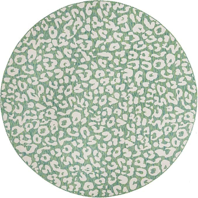 Unique Loom Outdoor Safari Collection Area Rug - Leopard (10' Round, Green Blue/ Ivory)