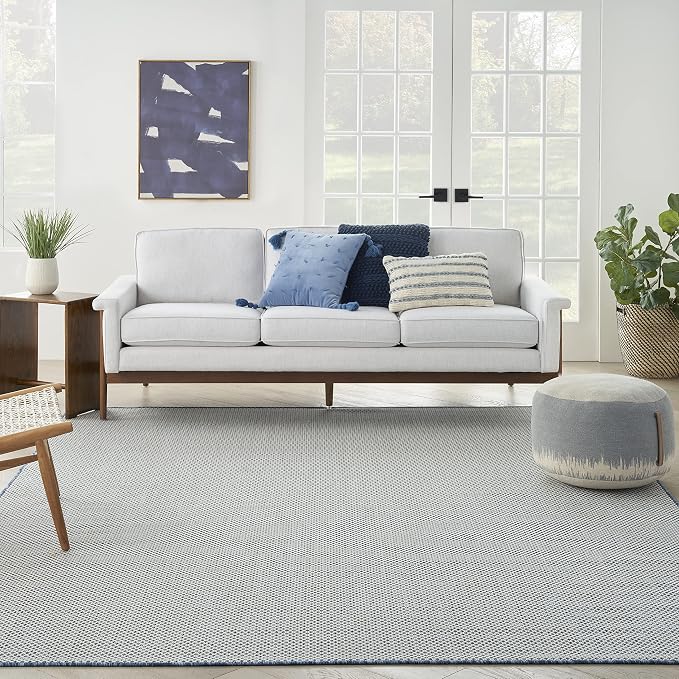 Nourison Home Courtyard Ivory Blue 8' x 10' Area Rug - Easy Clean, Non Shedding, Bed Room, Living Room, Dining Room, Kitchen (8' x 10')