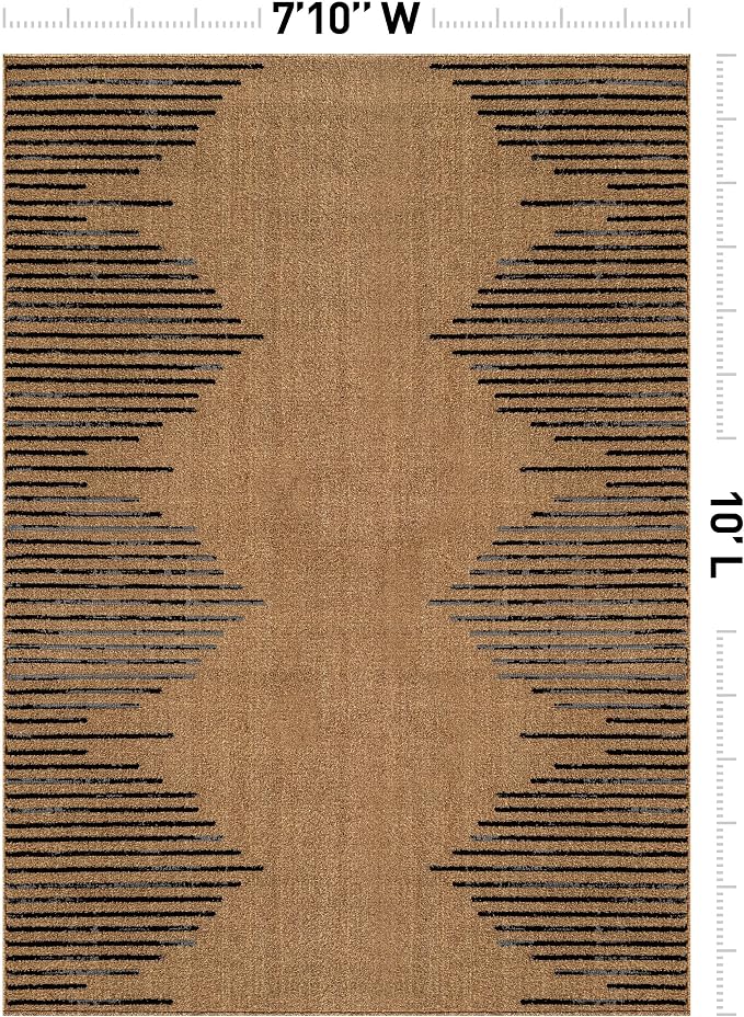 Rugshop Bohemian Stripe Stain Resistant Area Rug Jute 7'10" x 10' | High Traffic,Fade Resistant, Living Room, Bedroom, Dining Room, Home Office, Kitchen, Entryway, Hallway, Nursery,Basement