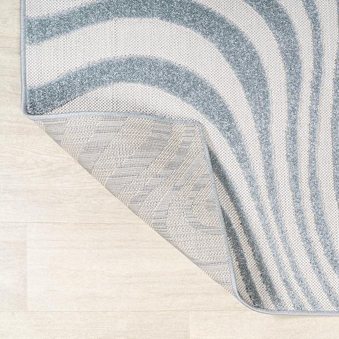 JONATHAN Y Maribo High-Low Abstract Striped Light Blue/Ivory 5' Round Indoor/Outdoor Area Rug, Pet Friendly, Non-Shedding, Stain Resistant, Easy-Cleaning for Backyard, Patio, Porch (SCN103C-5R)