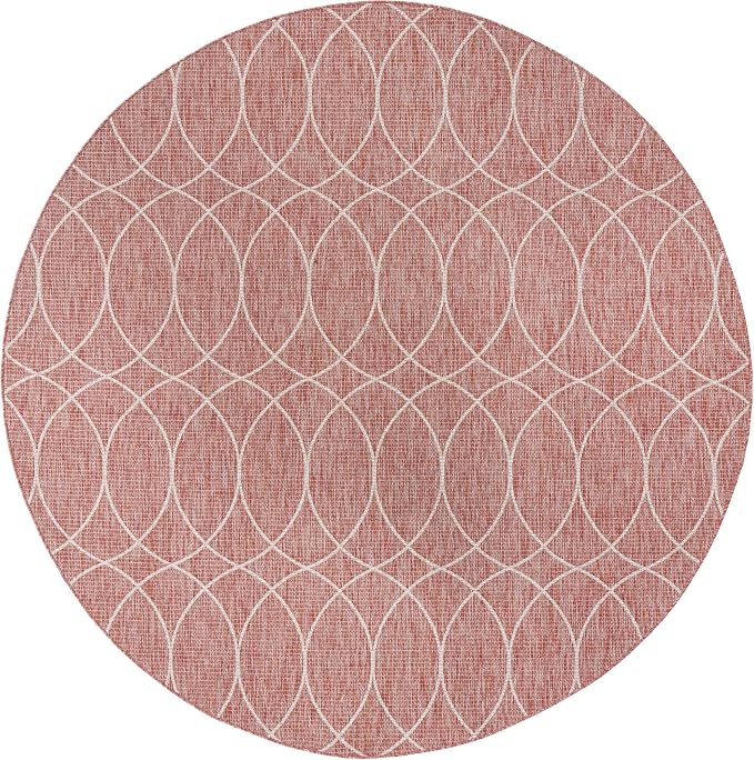 Unique Loom Outdoor Trellis Collection Area Rug - Gitter (10' Round, Rust Red/ Ivory)