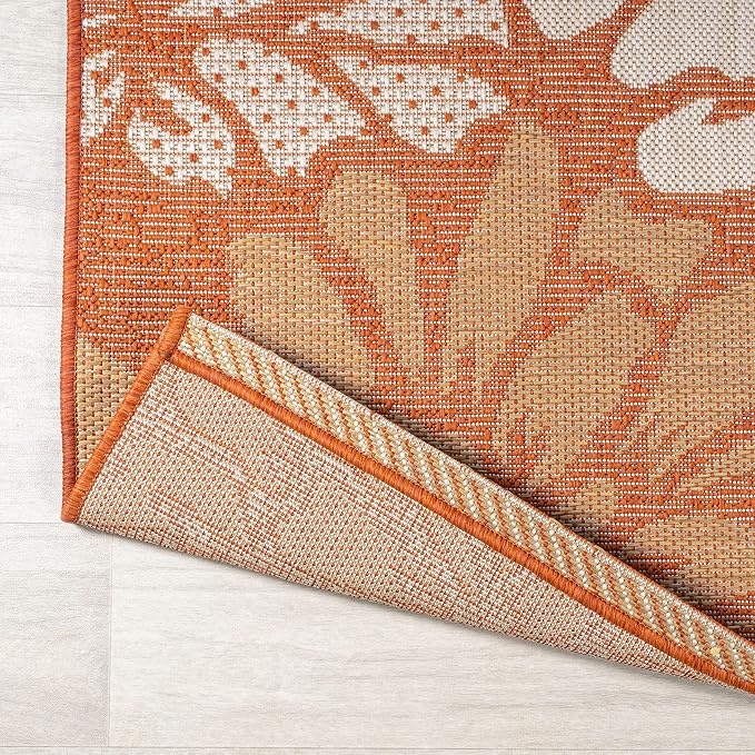 JONATHAN Y Floral Textured Weave Indoor Outdoor Area Rug 3X5 Orange/Cream, Zinnia Modern for Backyard, Patio, Porch, Easy-Cleaning, High Traffic, Pet-Friendly, Non-Shedding (SMB110E-3)