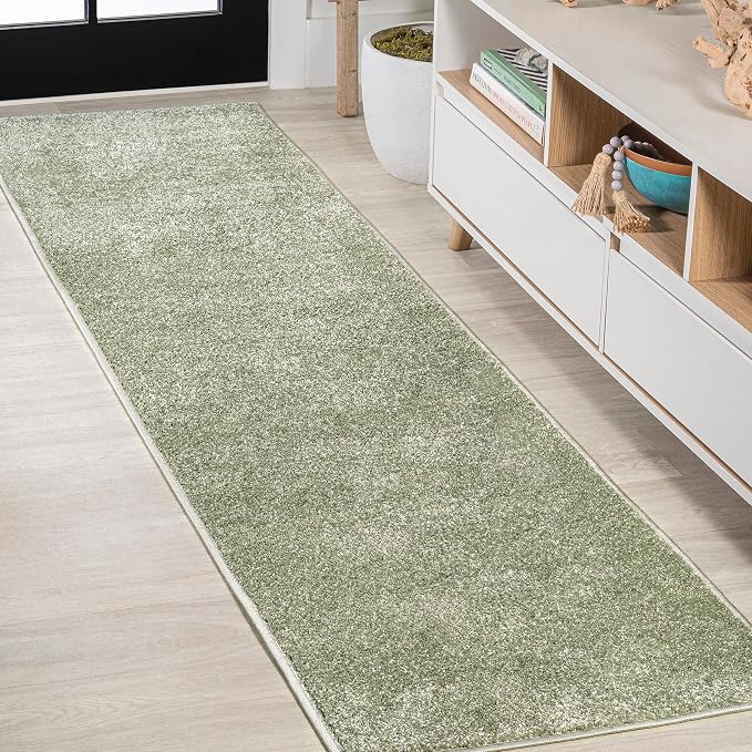 JONATHAN Y Haze Solid Low-Pile Green Runner Rug 2x12, Coastal,Bohemian,Minimalist,Classic, Easy-Cleaning for Living Room,Bedroom,Kitchen,Pet Friendly,Non-Shedding (SEU100O-212)