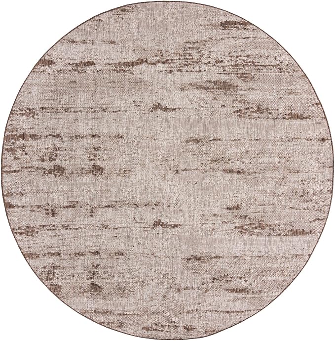 Unique Loom Outdoor Modern Collection Area Rug - Cartago (10' Round, Brown/ Ivory)