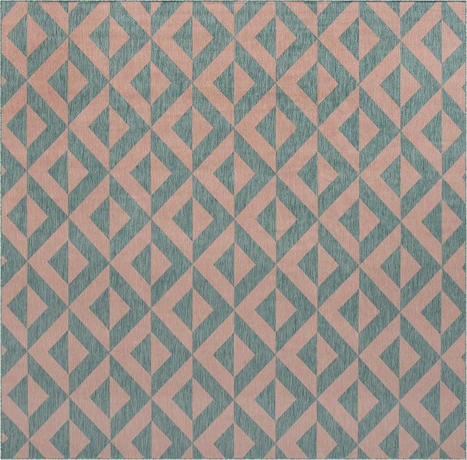 Unique Loom Jill Zarin Outdoor Collection Area Rug - Napa (10' 8'' Square, Pink and Aqua/Light Blue)