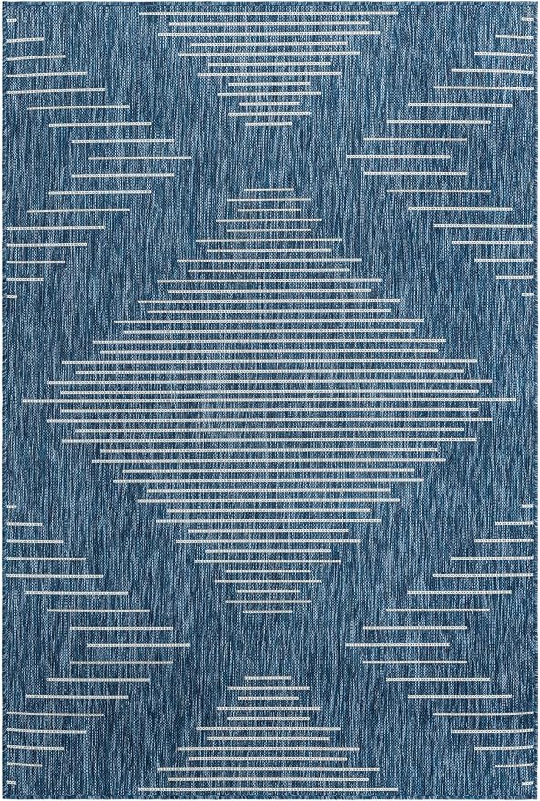 Unique Loom Outdoor Modern Collection Area Rug - Tambor (4' 1" x 6' 1" Rectangle, Blue/ Ivory)