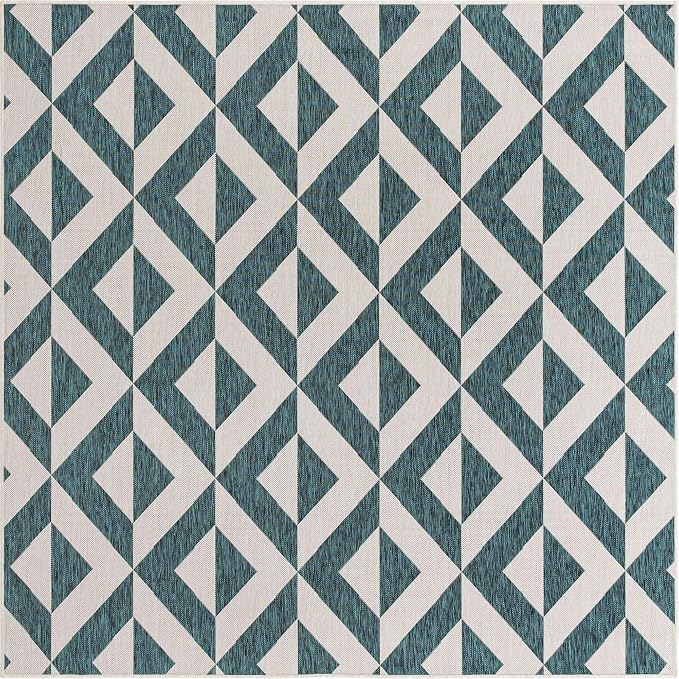 Unique Loom Jill Zarin Outdoor Collection Area Rug - Napa (7' 10" Square, Teal/ Ivory)