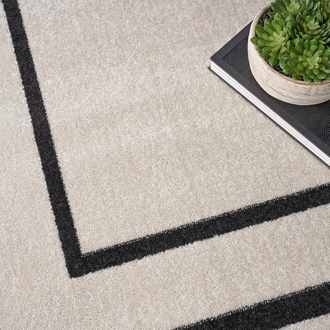 Nourison Home Nourison Essentials Ivory/Black 8' x 10' Area Rug - Easy Clean, Non Shedding, Bed Room, Living Room, Dining Room, Kitchen (8' x 10')