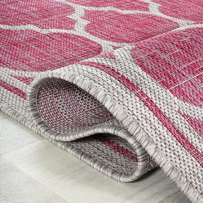 JONATHAN Y Moroccan Trellis Indoor Outdoor Area Rug 4X6 Fuchsia/Light Gray, Trebol Textured Weave for Backyard, Patio, Porch, Easy-Cleaning, High Traffic, Pet-Friendly, Non-Shedding (SMB109H-4)