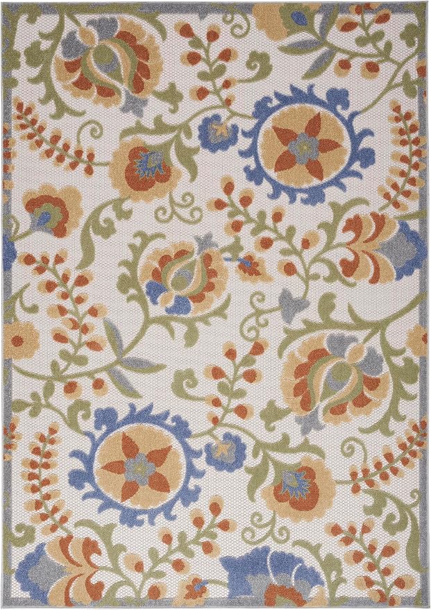 Nourison Home Aloha Ivory Blue 3'6" x 5'6" Area Rug - Easy Clean, Non Shedding, Bed Room, Living Room, Dining Room, Kitchen (4' x 6')