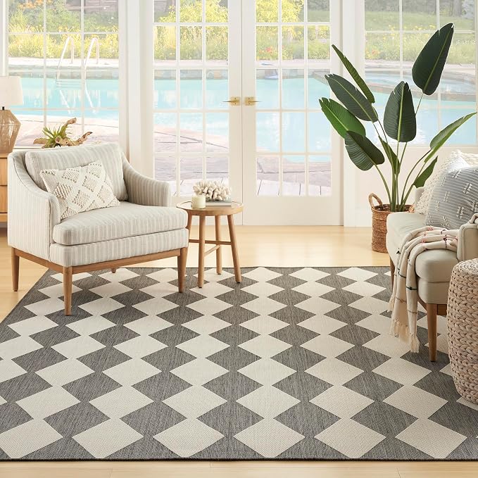 Nourison Home Positano Charcoal 7' x 10' Area Rug - Easy Clean, Non Shedding, Bed Room, Living Room, Dining Room, Kitchen (7' x 10')