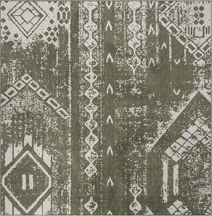 Unique Loom Outdoor Bohemian Collection Area Rug - Anthro (13' Square Green/Ivory)